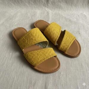 Carlos Yellow Gold Woven Fabric Upper Slip On Sandals 9.5